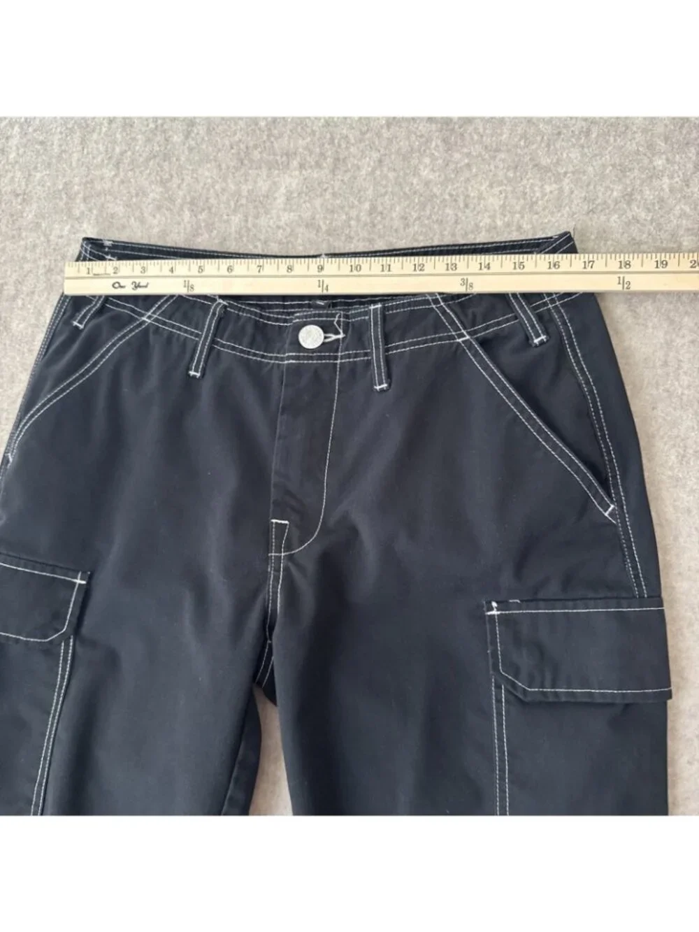 True Religion Bobby Baggy Cargo Pants Black Back Flap Pockets Mens 32x30